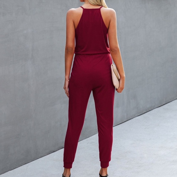 Drawstring Button Front Cami Jumpsuit Boho Olive - Picture 5 of 10